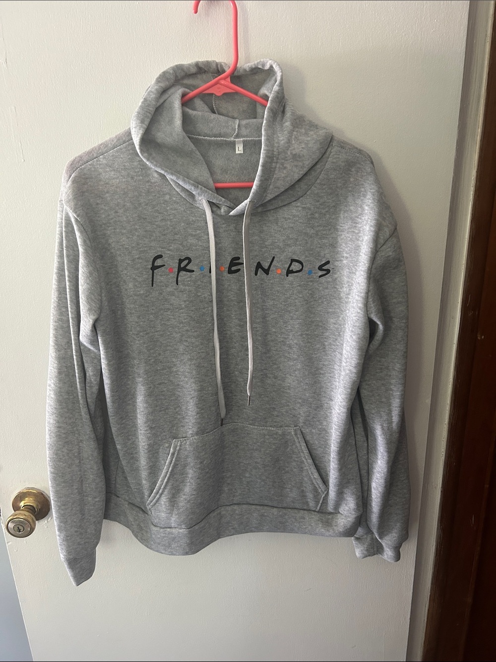 Gray 'FRIENDS' Logo Light Weight Hooded Sweatshirt - Woman's Large